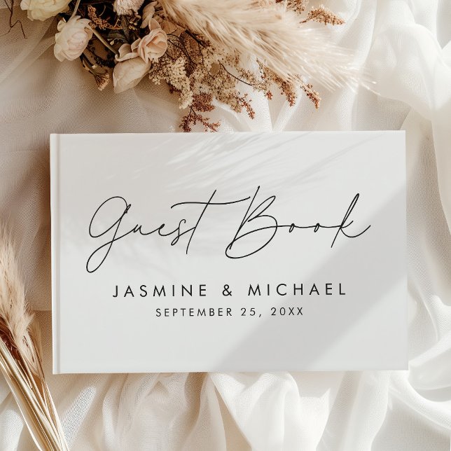 Modern Black Script Photo Wedding Guest Book (Creator Uploaded)