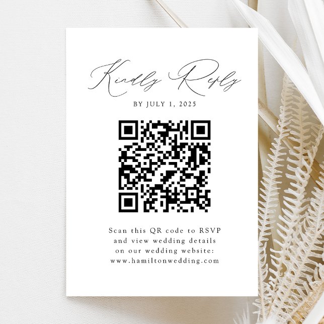 Modern Black Script QR Code RSVP Enclosure Card (Creator Uploaded)