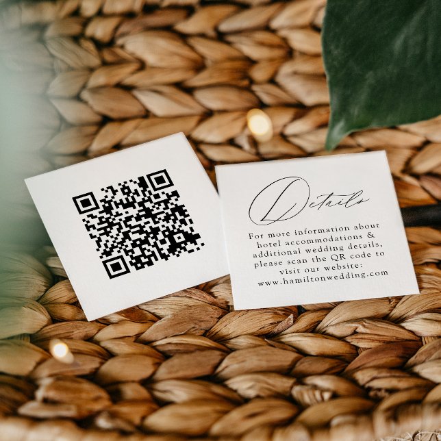 Modern Black Script QR Code Wedding Details Enclosure Card (Creator Uploaded)