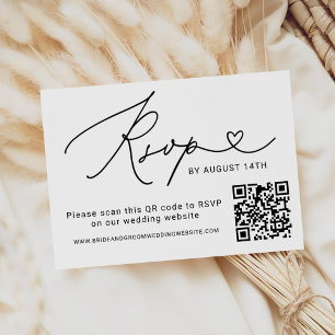 Modern Black Script QR Code Wedding RSVP Card