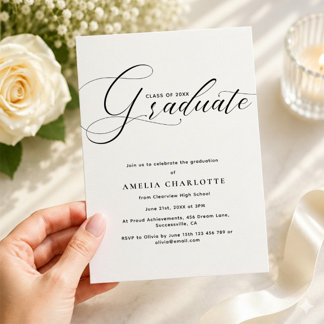 Modern Black Script Typography Graduation Party Invitation (Creator Uploaded)