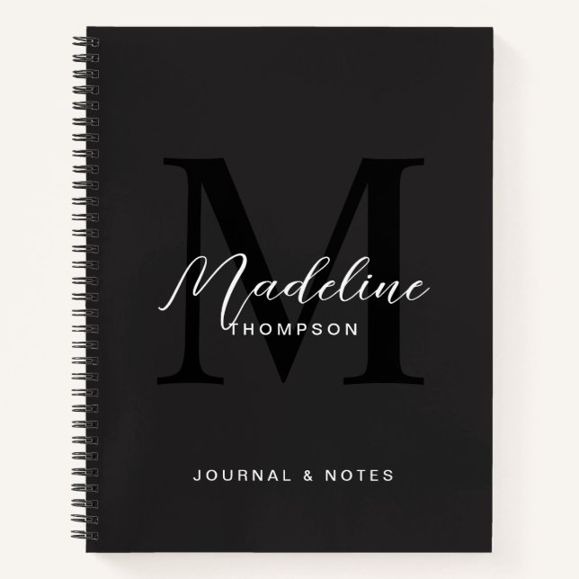 Modern Black Script Typography Initial Monogram Notebook (Front)