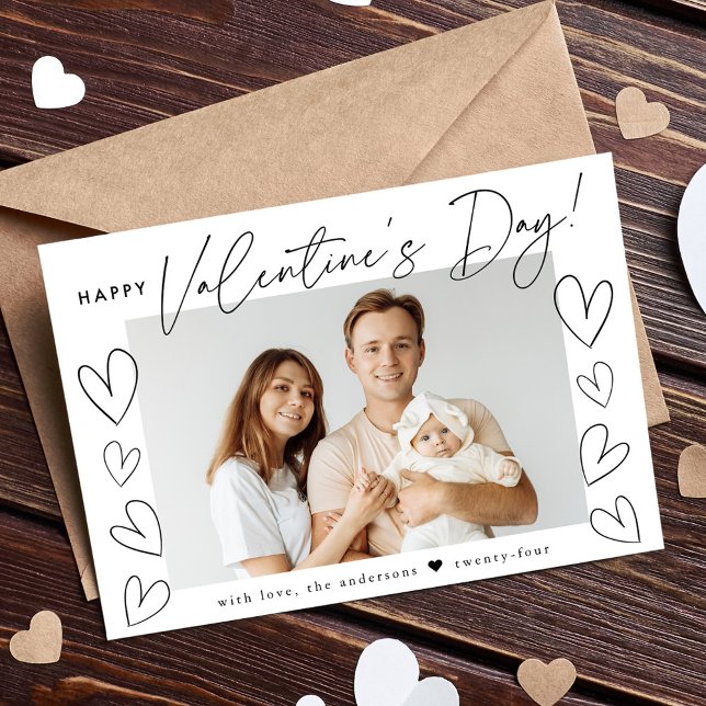 Modern Black Script Valentine's Day Photo Holiday Card (Creator Uploaded)