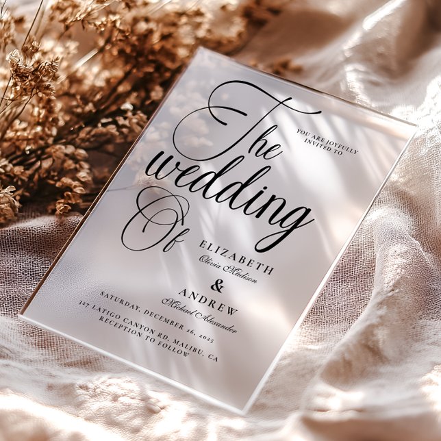 Modern Black Script Wedding Acrylic Invitations (Creator Uploaded)