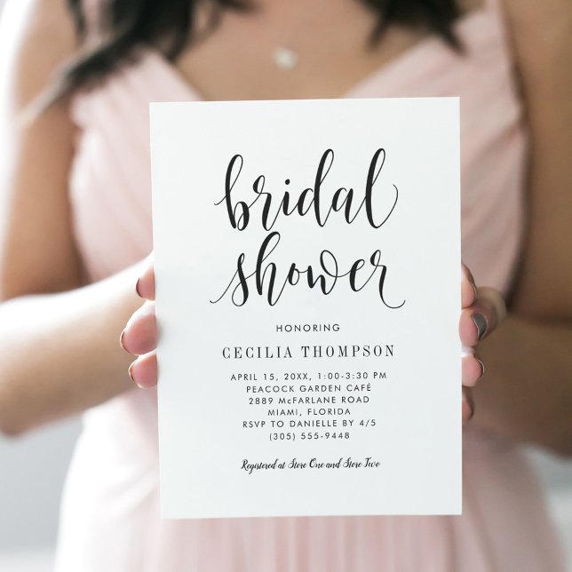 Modern Black Script Wedding Bridal Shower Invitation (Creator Uploaded)