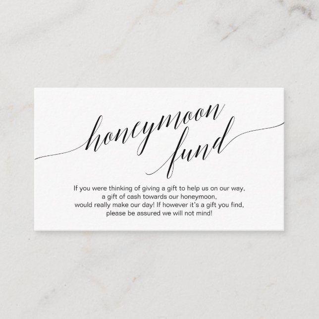 Modern black script, Wedding Honeymoon Fund Enclosure Card (Front)