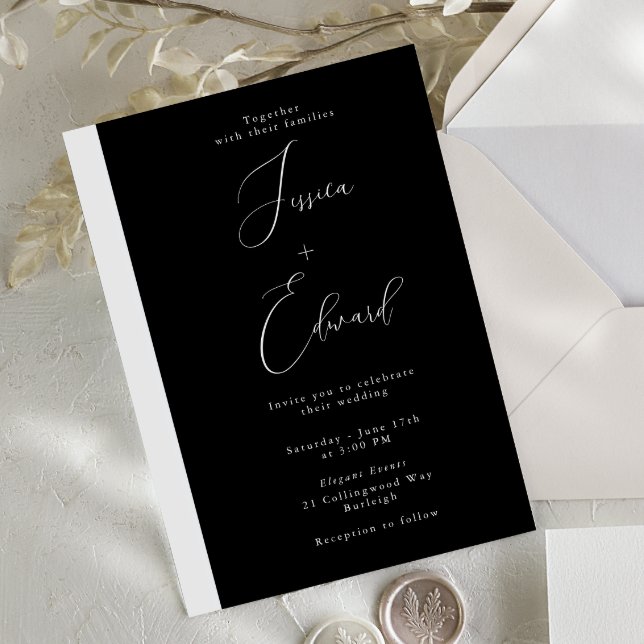 Modern Black Script Wedding Invitation (Creator Uploaded)