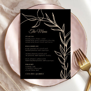 Modern Black Script Wedding Menu Cards