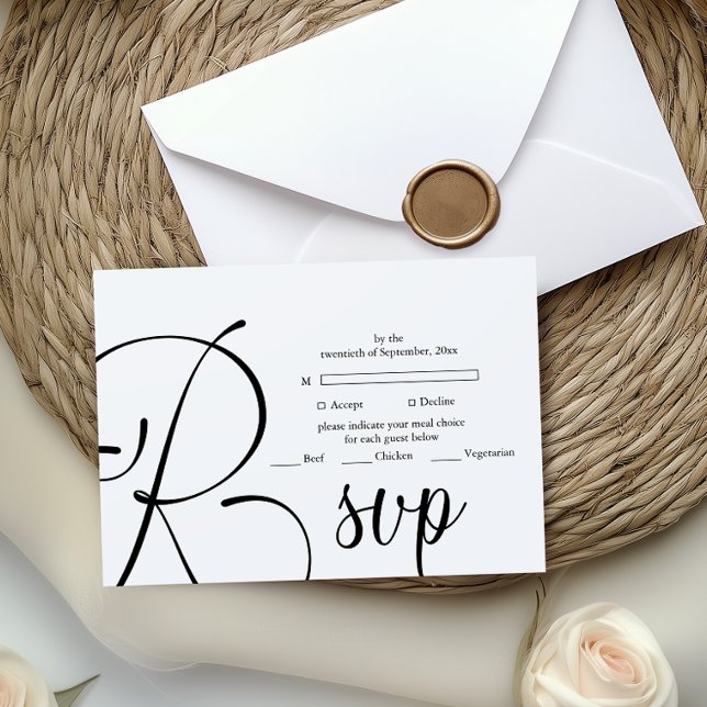 Modern Black Script Wedding RSVP Card (Creator Uploaded)