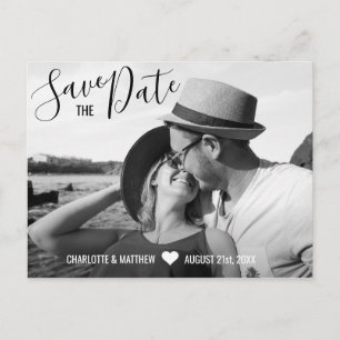 Modern Black Script Wedding SAVE THE DATE w/ PHOTO Announcement Postcard