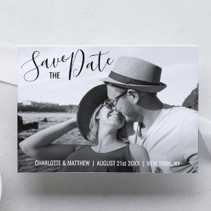 Modern Black Script Wedding SAVE THE DATE w/ PHOTO Announcement Postcard