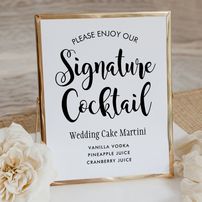 Modern Black Script Wedding Signature Drink Poster (Creator Uploaded)