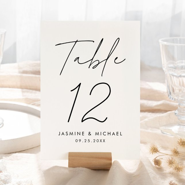 Modern Black Script Wedding Table Number Card (Creator Uploaded)