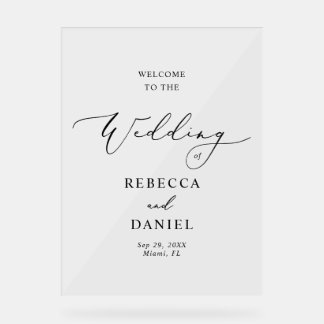 Modern Black Script Wedding Welcome Foam Board Acrylic Sign