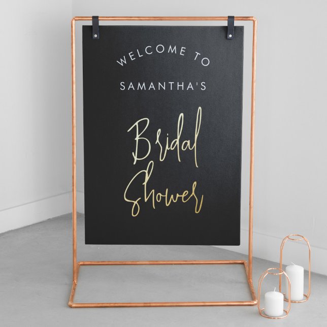 Modern Black Script Welcome Bridal Shower Gold Foil Prints (Creator Uploaded)