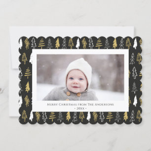 Modern Black Seamless Gold White Forest Pine Tree Holiday Card