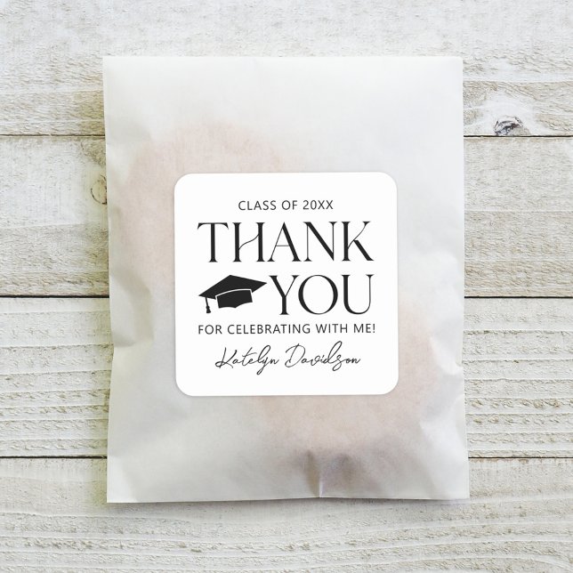 Modern Black Serif Graduation Thank You Square Sticker (Creator Uploaded)