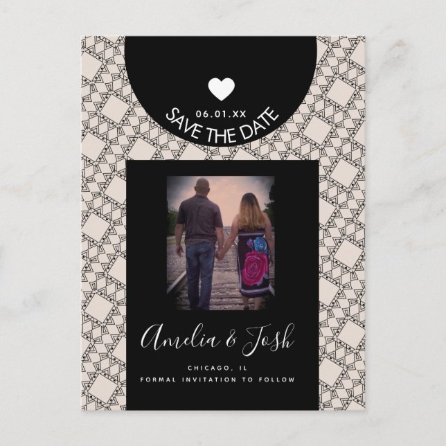 Modern Black Shapes Pattern Save the Date Postcard (Front)