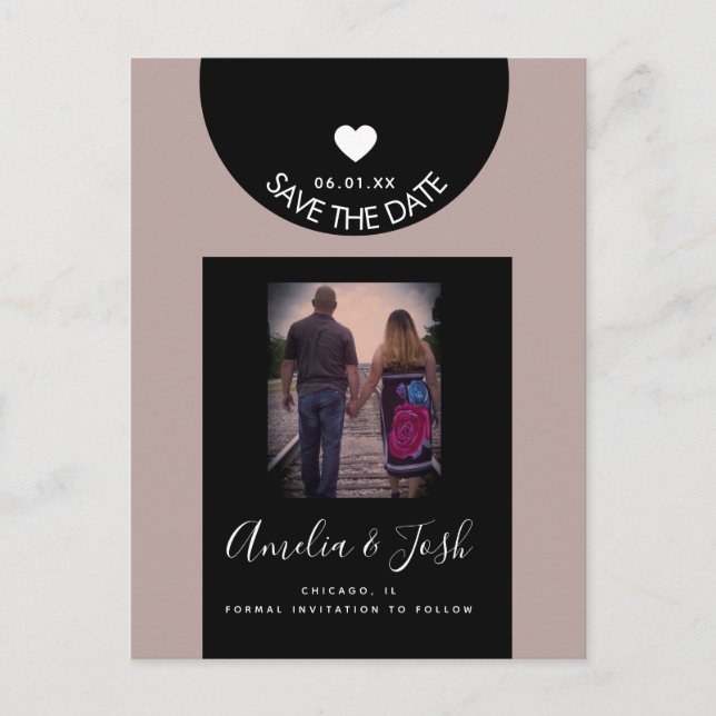 Modern Black Shapes Save the Date Postcard (Front)