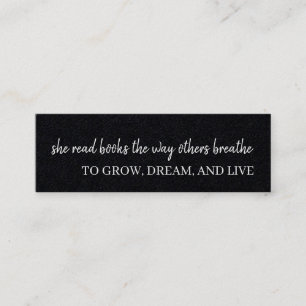 Modern Black She Reads Books Minimal Bookmark Mini Business Card