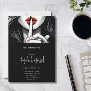 Modern Black Shhh Surprise Birthday Party Invitation