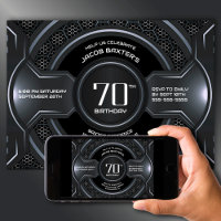 Modern Black Silver 70th Birthday Party