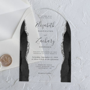 Modern Black Silver Agate Wedding Arch Acrylic Invitations