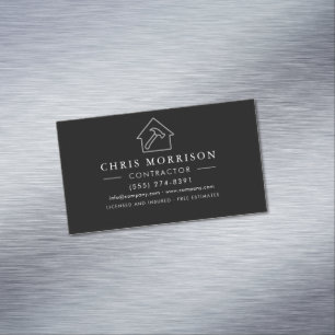 Modern Black & Silver Builder Business Magnetic Business Card
