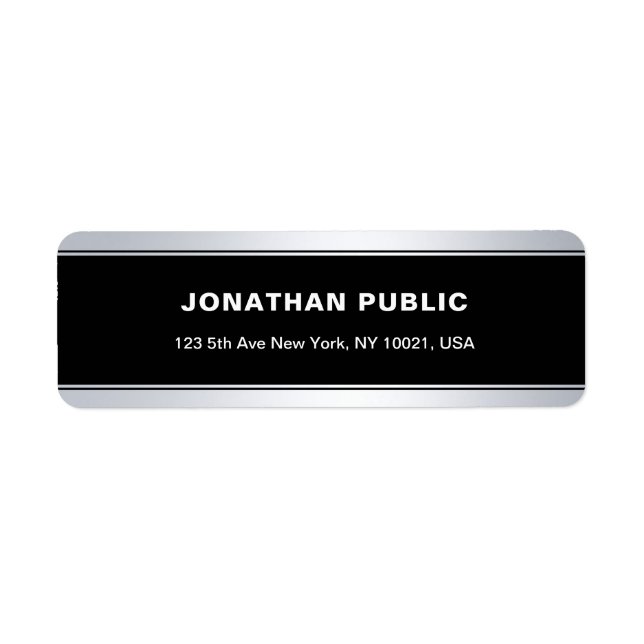 Modern Black Silver Elegant Plain Return Address Label (Front)