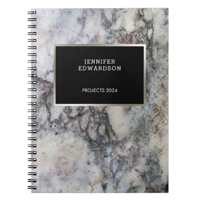 Modern black silver frame marble professional notebook (Front)