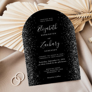 Modern Black Silver Glitter Arch Wedding Invitation