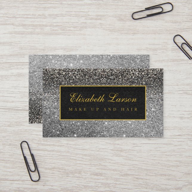 Modern Black Silver Glitter Beauty Makeup Business Card (Front/Back In Situ)
