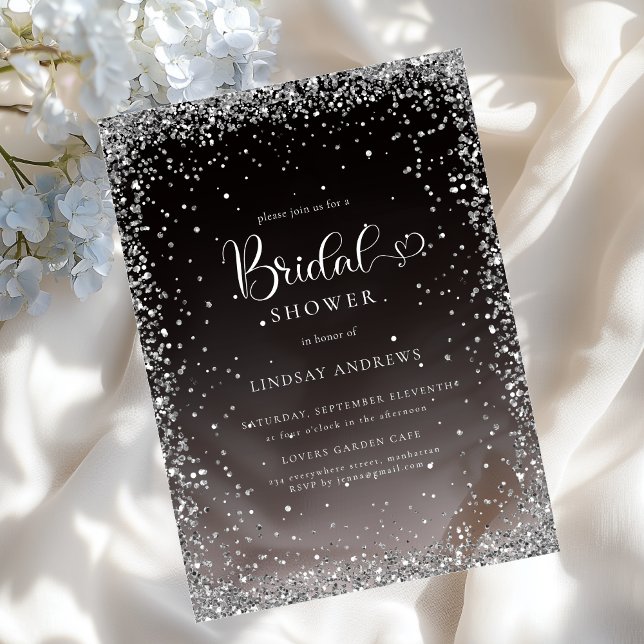 Modern Black Silver Glitter Bridal Shower  Acrylic Invitations (Modern Black Silver Glitter Bridal Shower Acrylic Invitations)