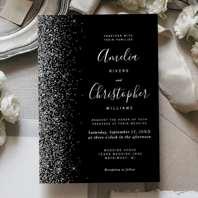 Modern Black Silver Glitter Edge Wedding (Creator Uploaded)