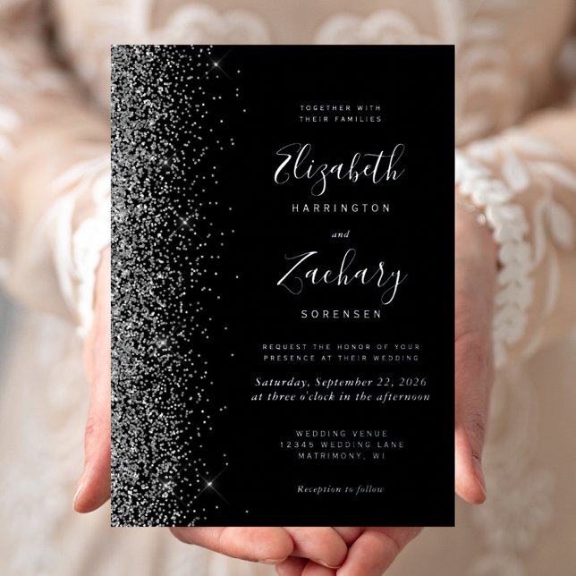Modern Black Silver Glitter Edge Wedding (Creator Uploaded)