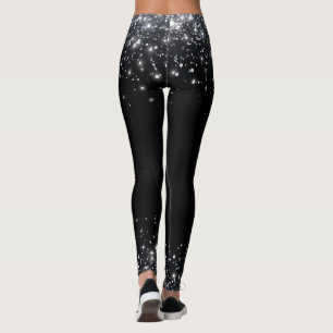  Modern Black & Silver Glitter Leggings