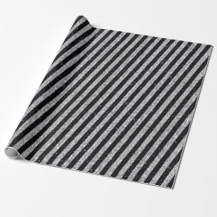 Modern Black Silver Glitter Stripes Pattern Wrapping Paper