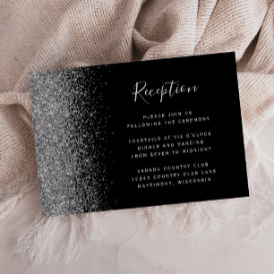 Modern Black Silver Glitter Wedding Reception Enclosure Card