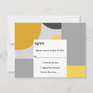 Modern Black Silver Gold Groovy Abstract Wedding RSVP Card