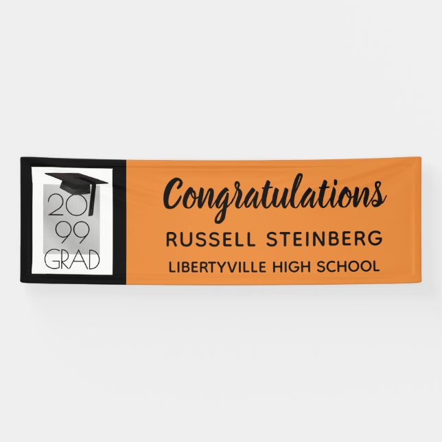 Modern Black & Silver GRAD Typography Orange Black Banner (Horizontal)