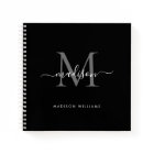 Modern Black Silver Grey Monogram Script Name