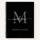 Modern Black Silver Grey Monogram Script Name