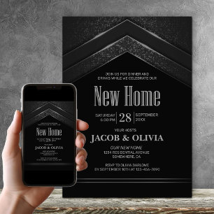 Modern Black Silver Housewarming Party Invitation