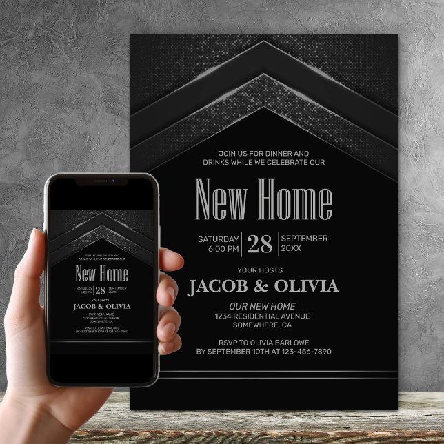 Modern Black Silver Housewarming Party Invitation (Creator Uploaded)