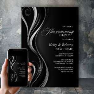 Modern Black Silver Housewarming Party Invitation