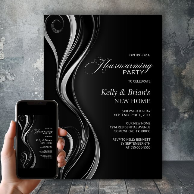 Modern Black Silver Housewarming Party Invitation (Creator Uploaded)