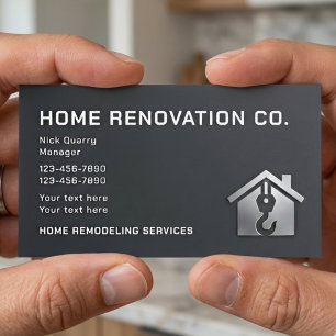 Modern Black & Silver Industrial Home Renovation Business Card