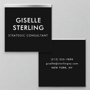 Modern Black Silver Luxury Minimal Typography Square Business Card