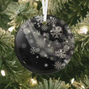 Modern Black Silver Snowflake Winter Christmas Glass Tree Decoration