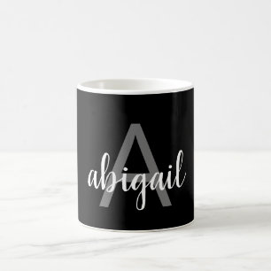 Modern Black Silver Stylish Monogram Name Coffee Mug